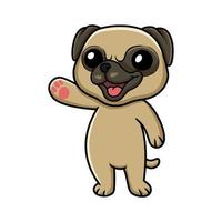 lindo, pequeño, pug, perro, caricatura, ondulación, mano vector