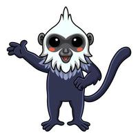 Cute white headed langur cartoon waving hand vector