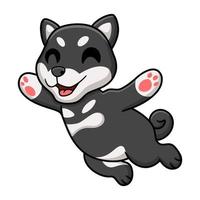 Cute black shiba inu dog cartoon jumping vector
