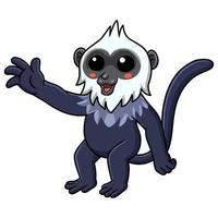 Cute white headed langur cartoon waving hand vector