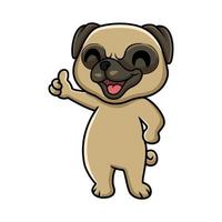 dibujos animados lindo pequeño perro pug dando pulgar hacia arriba vector