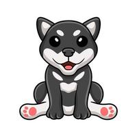 lindo, negro, shiba inu, perro, caricatura, sentado vector