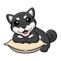 linda caricatura de perro shiba inu negro en la almohada vector