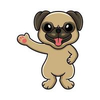 lindo, pequeño, pug, perro, caricatura, ondulación, mano vector