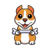 Cute little pitbull cartoon holding a bone vector