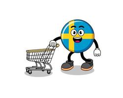 Cartoon of sweden flag holding a shopping trolley vector