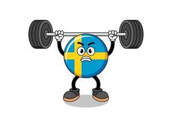 caricatura de la mascota de la bandera de suecia levantando una barra vector