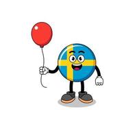 Cartoon of sweden flag holding a balloon vector