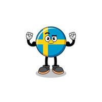 caricatura de mascota de la bandera de suecia posando con músculo vector