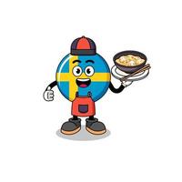 ilustración de la bandera de suecia como chef asiático vector
