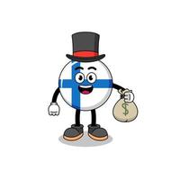 ilustración de mascota de finlandia hombre rico sosteniendo un saco de dinero vector