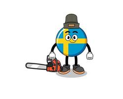 sweden flag illustration cartoon as a lumberjack vector