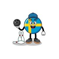 Mascot of sweden flag as a bowling player vector