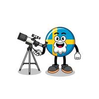 Illustration of sweden flag mascot as an astronomer vector