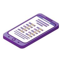 icono de teléfono inteligente violeta, estilo isométrico vector