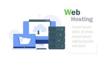 Web hosting concept. Online database, server, web data center, cloud computing, technology, computer, security vector