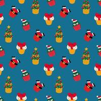 Seamless pattern with Christmas cupcakes. Design for fabric, textile, wallpaper, packaging, wrapping paper. vector