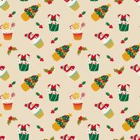 Seamless pattern with Christmas cupcakes. Design for fabric, textile, wallpaper, packaging, wrapping paper. vector