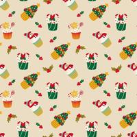 Seamless pattern with Christmas cupcakes. Design for fabric, textile, wallpaper, packaging, wrapping paper. vector