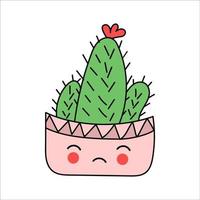 cactus with a flower in a pink pot with a face vector