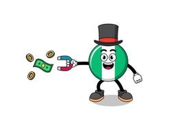 Character Illustration of nigeria flag catching money with a magnet vector