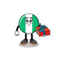 nigeria flag mascot illustration giving a gift vector