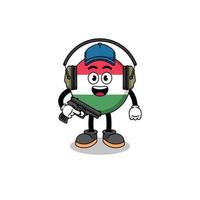 Character mascot of hungary flag doing shooting range vector