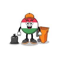 ilustración de la caricatura de la bandera de hungría como recolector de basura vector