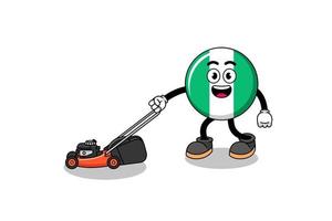 nigeria flag illustration cartoon holding lawn mower vector