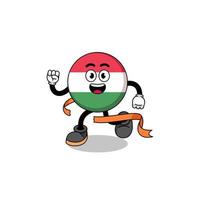 Mascot cartoon of hungary flag running on finish line vector