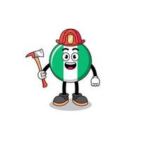 Cartoon mascot of nigeria flag firefighter vector