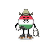 mascota del personaje de la bandera de hungría como un vaquero vector