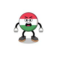 hungary flag cartoon illustration with angry expression vector