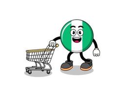 Cartoon of nigeria flag holding a shopping trolley vector