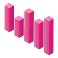 Pink graph bars icon, isometric style vector