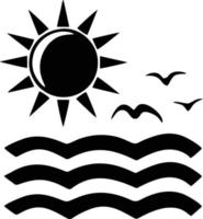 icono de sol en fondo blanco, ilustración del símbolo de icono de sol en negro sobre fondo blanco vector