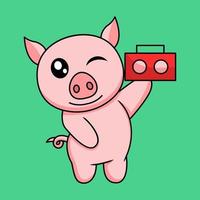 vector illustration of a cute and fat pig