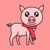 vector illustration of a cute and fat pig