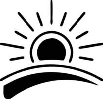 icono de sol en fondo blanco, ilustración del símbolo de icono de sol en negro sobre fondo blanco vector