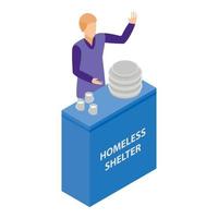 Man give food to homeless people icon, isometric style vector