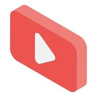 Red play video icon, isometric style vector