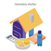 Homeless shelter concept background, isometric style vector