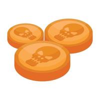 Halloween skull coin icon, isometric style vector