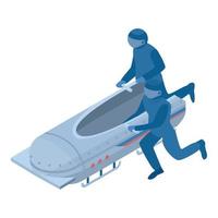 icono de bobsleigh de hombres corriendo, estilo isométrico vector