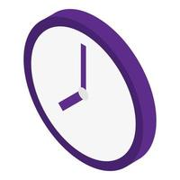 Purple wall clock icon, isometric style vector