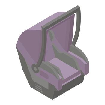 icono de asiento de coche de bebé púrpura, estilo isométrico vector