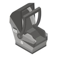 icono de asiento de coche infantil gris, estilo isométrico vector