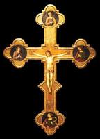 Antique crucifix made of gold - Roman Catholic Church, Jesus Christ. photo