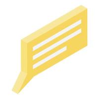 Yellow chat text icon, isometric style vector