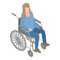 icono de mujer en silla de ruedas, estilo isométrico vector